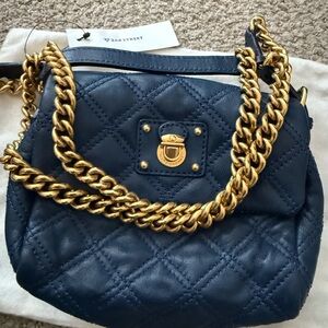Marc Jacobs Quilted Leather Navy Blue Bag with Gold Chain